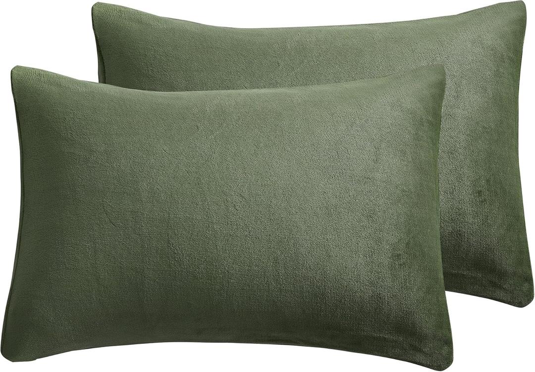 JELLYMONI 2 Pack Green Velvet Pillowcases King Size - Ultra Soft Flannel Pillow Covers with Envelope Closure (Pillows are not Included)