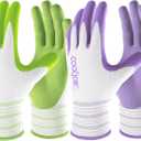 COOLJOB 6 Pairs Gardening Gloves for Women Ladies, Breathable Rubber Coated for Yard Garden, Outdoor Indoor Protective Work, Medium Size, Lavender Purple & Apple Green