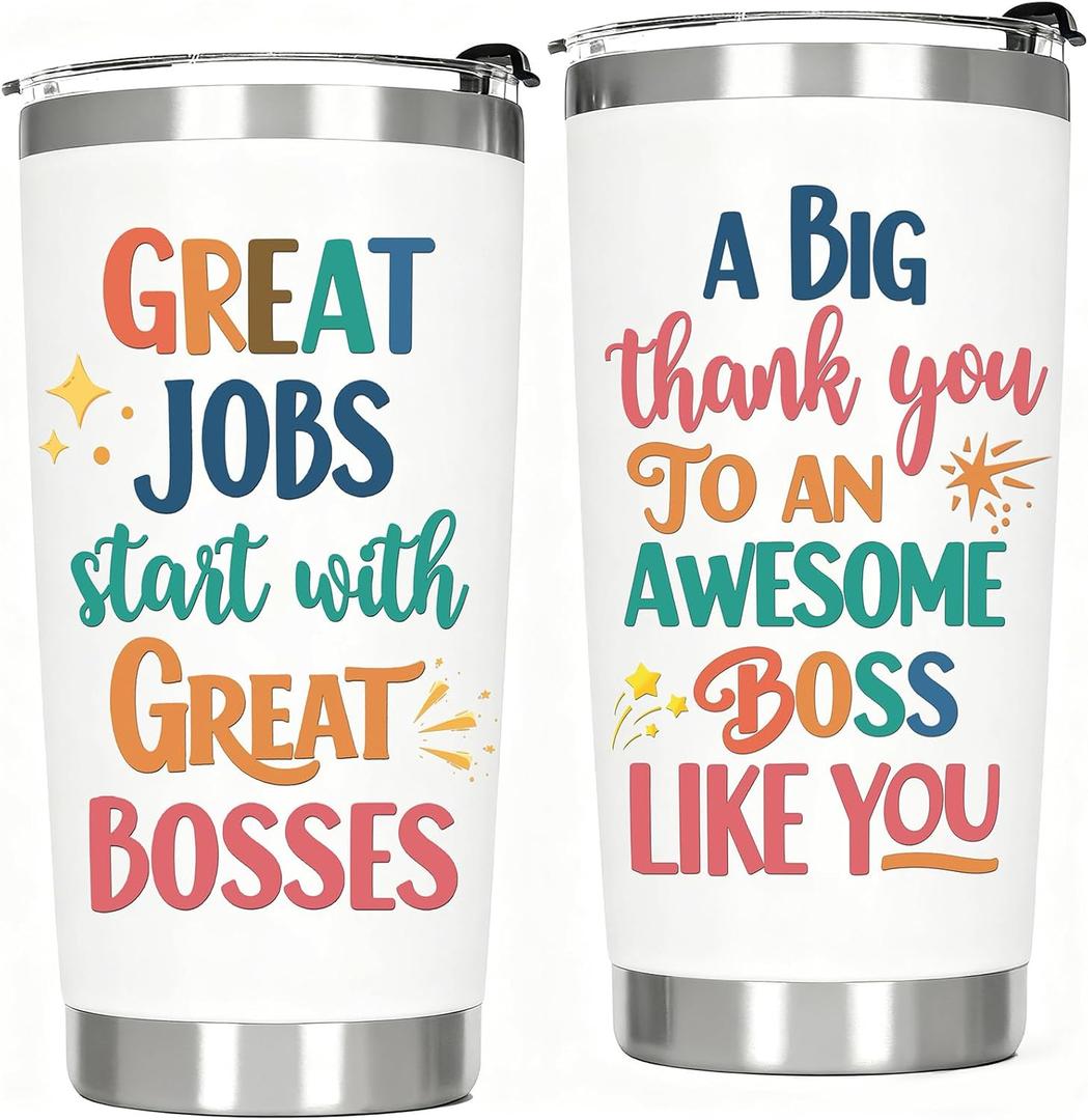 Boss Appreciation Gifts for Women - Thank You Gift Ideas for Boss Women Female Her Birthday Cup Insulated Stainless Steel Travel Coffee Tumbler 20 OZ White