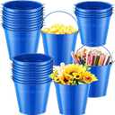 Rtteri 24 Pcs Small Metal Buckets with Handle Mini Buckets Bulk Pencil Bucket for Classroom Graduation Party Favors Iron Basket Pails for Candy Flower, 6 x 5 Inch(Dark Blue)