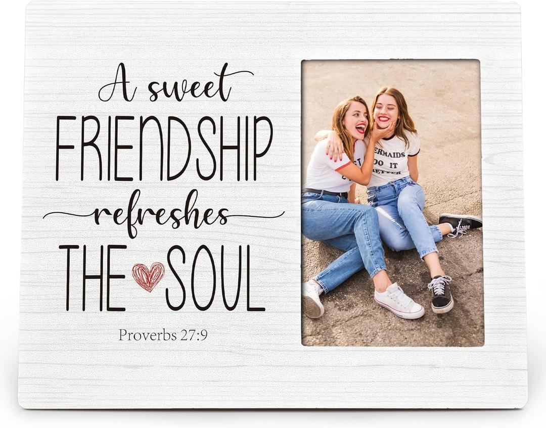 A Sweet Friendship Refreshes The Soul 4X6 Picture Photo Frames, Friendship Wood Photo Frame, Best Friend Birthday Gifts for Friends, Religious Gifts Picture Frame for Wall Tabletop Display
