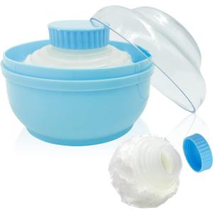 Storage Body Powder Container, Large 3.5" Fluffy Body After-Bath Powder Case, Baby Care Face/Body Villus Powder Puff Box, Makeup Cosmetic Talcum Powder Container with Hand Holder (Blue)