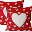 Valentines Day Pillow Covers 18x18 Set of 2, White Love Hearts Decor Red Throw Pillows Valentine's Day Anniversary Square Pillowcase Farmhouse Holiday Decorative Outdoor Cushion Case for Couch (18" x 18" (Pack of 2), Red)