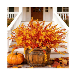 Geegoods 16 Bundles Artificial Fall Flowers Outdoor – Faux Lavender Flowers with Monkey Grass UV Resistant Plastic Faux Plants for Halloween Front Door Porch Patio Yard Balcony Decor, Orange Color