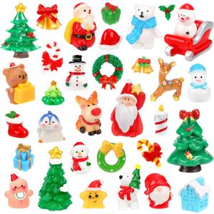 50Pcs Christmas Miniature Figurines 50 Style Christmas Mini Resin Crafts to Hide Tiny Small Santa Snowman Xmas Tree Reindeer Figurines for Xmas Stocking Goodie Bag Fillers Winter Party Dollhouse Decor