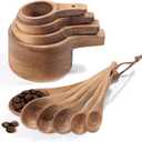 10-Piece Measuring Cups and Measuring Spoons Set, Handcrafted Acacia Wooden Measuring Cups with Tablespoon Teaspoon Measuring Spoons for Dry Ingredients, Natural Wood Rustic Kitchen Accessories