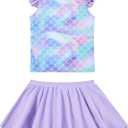 Girls Swimsuit 2 Piece Ruffle Bathing Suit UPF 50+ Tankini Swimsuit Skirt with Lining Size 3-10 (5-6 Years, A1-mermaid-03)