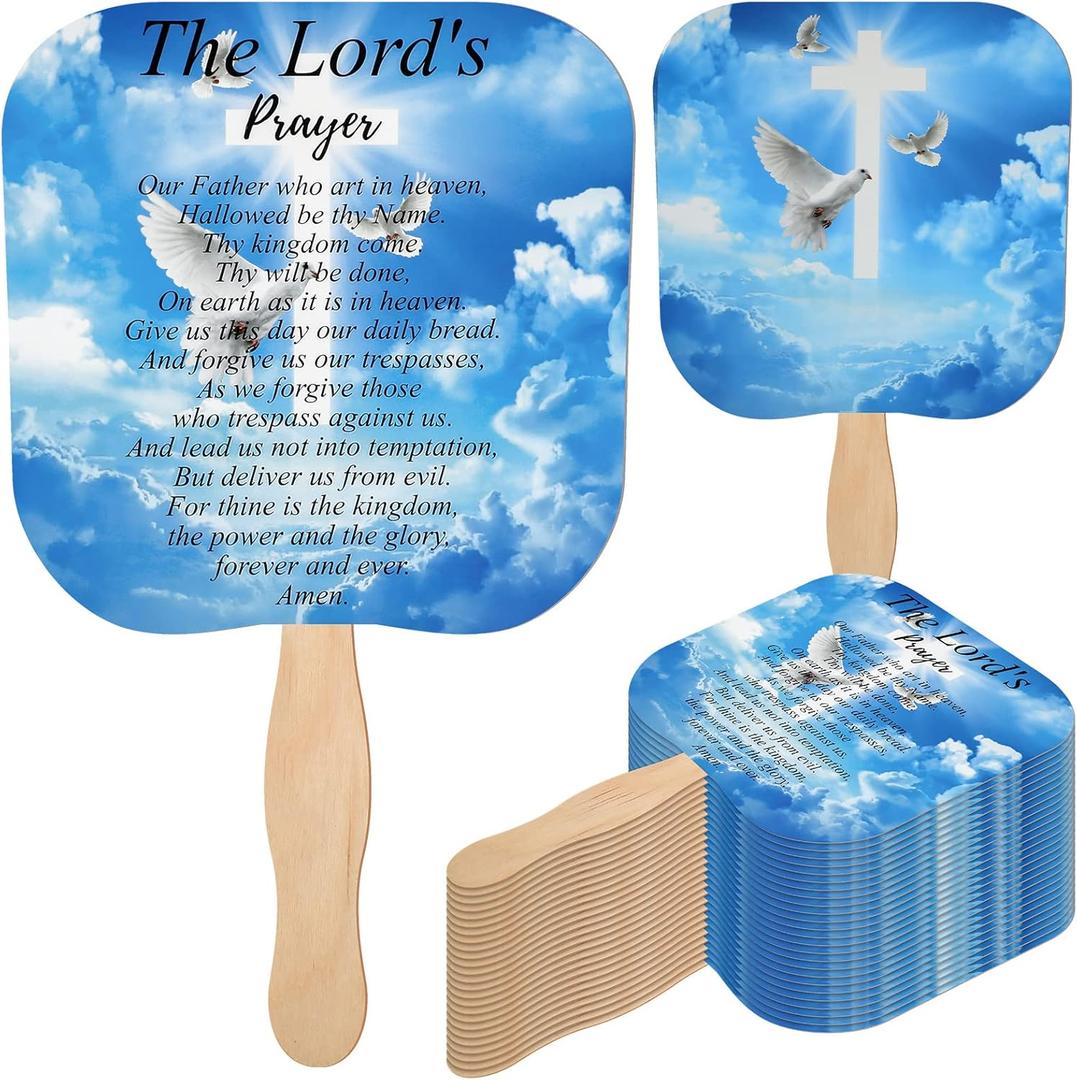 Sherr 50 Pcs Christian Church Fans Bulk the Lord's Prayer Church Fans Parlor Fans Religious Fans Hand Held Church Handheld Fans Church Products for Church Services