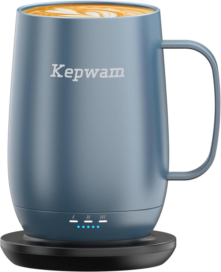 Kepwam Heated Coffee Mug T2-Plus, 20oz Leading Large Capacity Self Heating Mug, Up to 8 Hrs Battery & Hot Up to 149, Smart Coffee Mug for Women, Men (Steel Blue)
