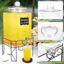 4.6 Gallon Glass Beverage Dispenser with Stand Beverage Dispensers with Ice Cylinder Steel Spigot Hanging Chalkboard Signs Drip Trays Drink Juice Dispenser with Lids for Party Wedding Kitchen