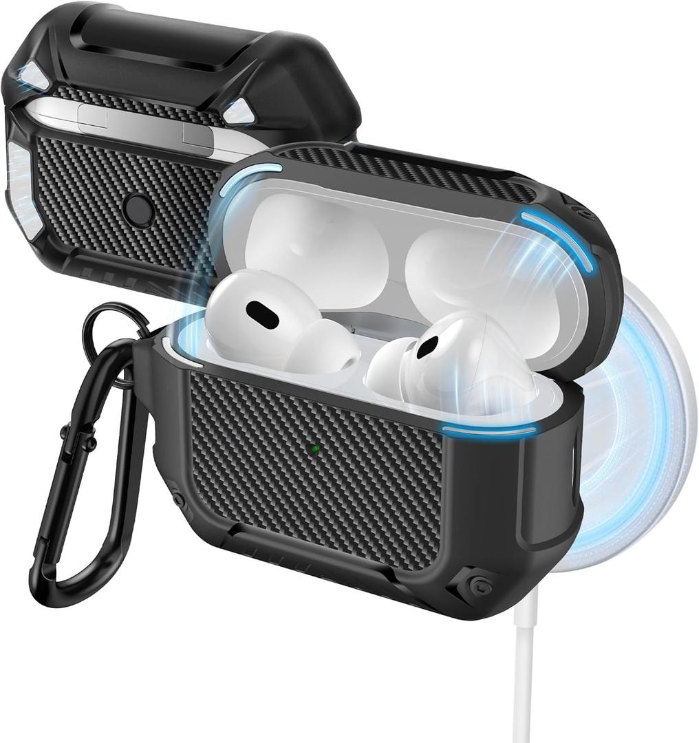 MOBOSI for AirPods Pro 2 Case Compatible with MagSafe with Cleaner Kit & Lock & Keychain, Full Body Shockproof Protective Case for Airpod Pro 2 Cover 1st/2nd Generation(2023/2022/2019), Black