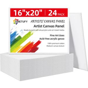 Simetufy 16 x 20 inch 24 Pack Large Painting Canvas Boards- Gesso Primed Acid-Free 100% Cotton Canvas Panels for Acrylics Oil Watercolor Tempera Paints
