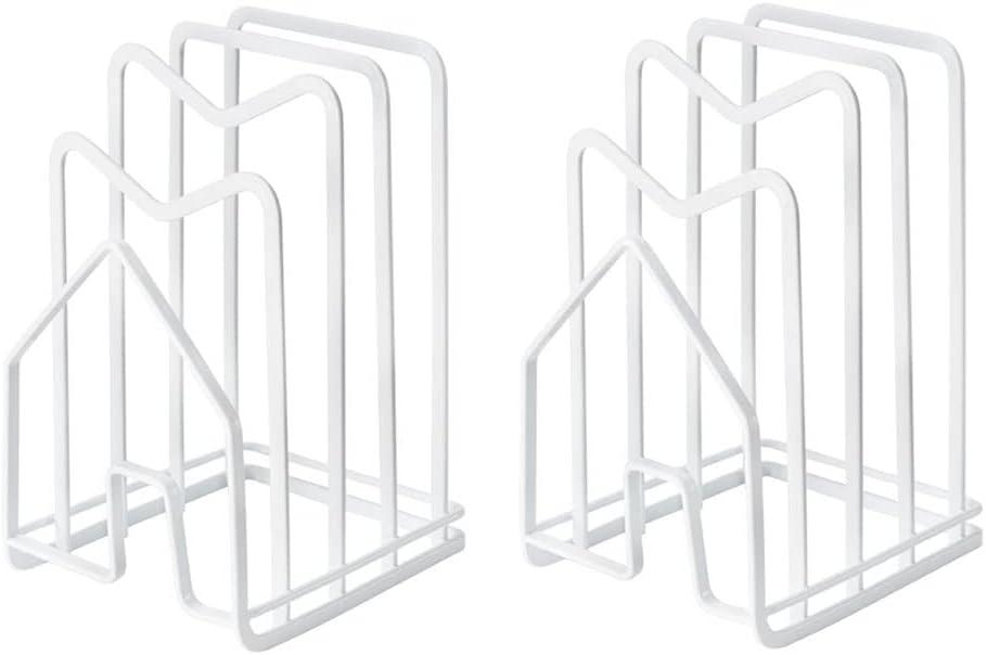 SUNFICON 2 Pack White Cutting Board Holder Rack Pot Pan Lids Holder Chopping Board Organizer Thin Bakeware Tray Dry Display Stand Kitchen Countertop Cabinet Office