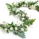 Giegxin 1 Pcs 6 ft Artificial Flower Garland with Chrysanthemum and Eucalyptus 22 Inch White Floral Summer Garland for Wedding Porch Stair Table Centerpieces Baby Shower Birthday Decor
