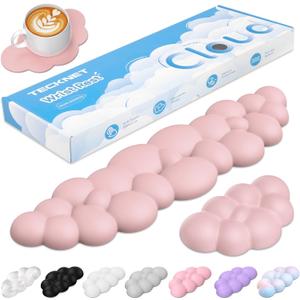 TECKNET Cloud Keyboard Wrist Rest Set, Cloud Wrist Rest with Non-Slip Base, PU Leather Wrist Pad for Keyboard with Ergonomic Memory Foam for Computer Laptop Office Gaming and Pain Relief, Light Pink