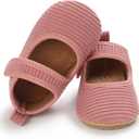 INMINPIN Baby Girls Shoes Corduroy Princess Dress Mary Jane Flats Newborn Infant First Walking Shoes Soft Rubber Sole House Indoor Slippers (6-12 Months Infant)