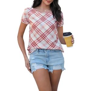 Summer Short Sleeve Shirt for Women Tops Dressy Business Casual Crewneck Blouse Slim Fit (L)
