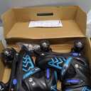 HXWY Kids Roller Skates for Boys Girls Child, Adjustable 4 Sizes Quad Roller Skates for Kids and Youth with Light Up Wheels for Sports, Black & Blue (Youth 4-7)