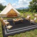Garvee Waterproof Outdoor Rug 9x12, Scalloped Geometric Foldable Plastic Straw Patio Camping Rug, Outdoor RV Carpet for Deck Camper Porch Balcony Backyard Picnic Beach Black and White