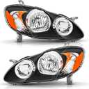 Headlights and Tail Lights Assembly Combo for 2003-2008 Toyota Corolla Head/OE Factory Style Red Outer and Inner Taillights Rear Brake Lamps Replacement,Black Housing Amber Reflector with Chrome Trim