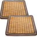 2 Pcs Bamboo Chair Cushions, 16.5" x 16.5" Breathable Seat Mat for Summer, Anti-Slip Comfortable Seat Pad with Mahjong Design, Natural Carbonized Bamboo Butt Cooler for Car Truck Home Office