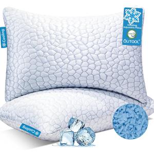 QUTOOL Cooling Pillow for Sleeping 2 Pack,Luxury Shredded Memory Foam Bed Standard Pillows Set of 2,Cool Pillow for Hot Sleepers Adjustable Firm Pillow for Side,Back,Stomach Sleepers Soft Yet Support (White-cooling Basic)