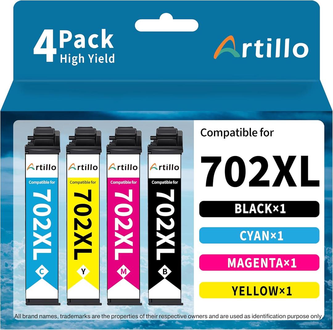 Remanufactured Ink Cartridge Replacement for Epson 702 Ink Cartridges 702XL T702 T702XL to use for Epson Workforce Pro WF-3720 WF-3730 WF-3733 Printer (2 Black, 1 Cyan, 1 Magenta, 1 Yellow, 5 Pack)