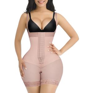 SHAPELLX Fajas Colombianas Shapewear for Women Tummy Control Plus Size Postpartum Body Shaper Butt Lifting Bodysuit (Medium, A5-beige-3 Rows Hooks-detachable Straps)