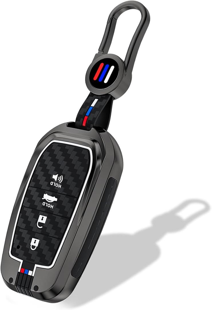 Heavy Metal Key Fob Cover, Compatible with Toyota Tundra 2022 2023 2024 2025, Fit for Corolla Cross Venza Sequoia etc, Zinc Alloy Fob Case with Carbon Fiber Pattern (1 Pcs)