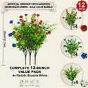 Hananona 12 Pcs Artificial Flowers Outdoor, Faux Artificial Plants UV Resistant Plastic Patriotic Flower Bulk for 4th of July Hanging Planter Porch Window Home Summer Decor 12, Red, White, Blue