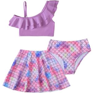 sweetabby Girls Swimsuit Toddler Bathing Suit Tankini Bikini Set Ruffle Floral Girls Swimwear Kids Swimsuits with Skirt