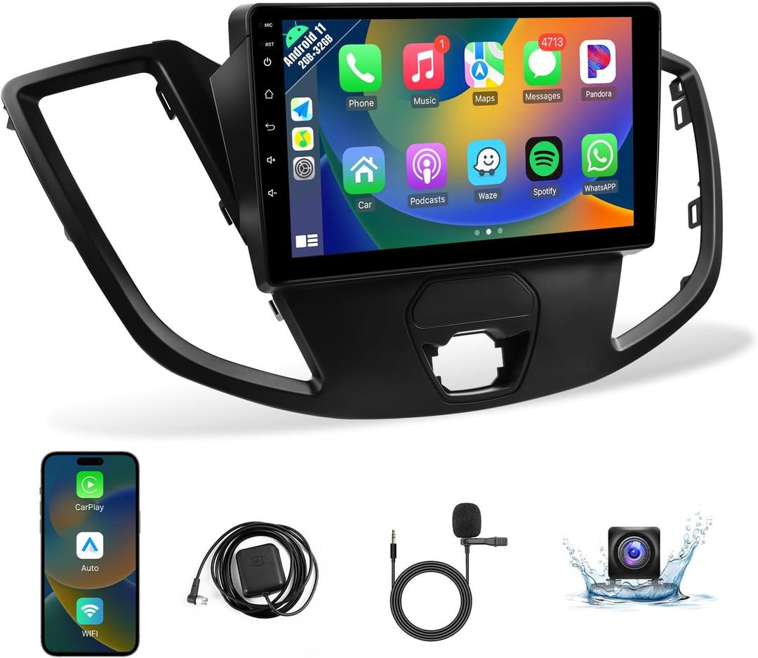 Naifay Android Car Radio for Ford Transit 2013 2014 2015 2016 2017 2018 2019 Stereo, 9inch IPS Touch Screen for Transit Car Stereo with Carplay Android Auto/FM/Bluetooth/GPS/WiFi/Camera/MIC