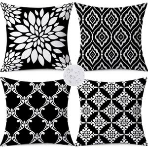 Outdoor Waterproof Throw Pillow Covers 18x18 Set of 4 Black Aesthetic Boho Decorative Cushion Cases for Patio Furniture Garden Porch Bench Couch Sunbrella