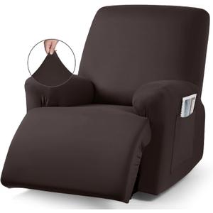 TAOCOCO Recliner Chair Covers Stretch Polyester Fabric 3-Piece for Large Recliners, Soft, Breathable and Skin-Friendly Furniture Protector - Fits Most Recliner Sizes (Coffee)
