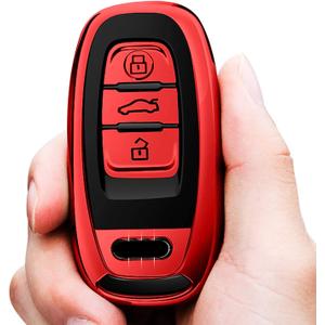 Tukellen for Audi Key Fob Cover Case,Premium Soft TPU 360 Degree Full Protection Key Shell Key Case Compatible with Audi R8 Q5 Q7 S3 S4 S5 S6 S7 S8 SQ5 RS5 RS7 A4 A5 A6 A7 A8 Keyless Entry(Red)