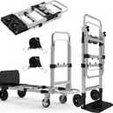 3 in 1 Heavy Duty Folding Hand Truck, Convertible Portable Steel Dolly with Telescopic Handle, Foldable Utility Cart with Rubber Wheels, 500 LBS (Silver)