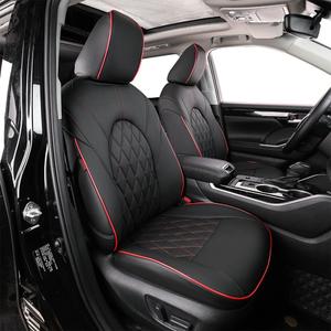 EKR Highlander Seat Covers for Toyota Highlander 2020 2021 2022 2023 2024 2025 2026,2nd Row Captain Chairs,Leather Car Seat Cover Full Set for Trucks SUV-Faux Leather(Black with Red Trim)