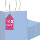 Qiqee 100PCS Gift Bag with Handles Bulk Light Blue Paper Bags Multiple Uses (13''x5 x10 inch Large Size)