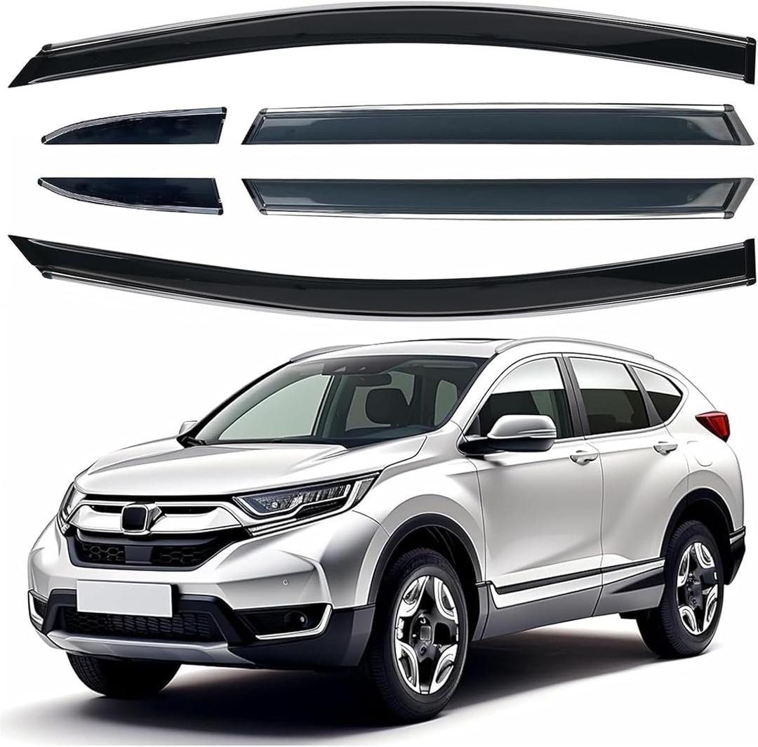 Shatterproof Out-Channel Window Deflectors for Honda CR-V (CRV) 2017-2022 Rain Guards Window Visors for Cars Vent Car Accessories 6 pcs(for CRV 17-22 6-Piece Chrome)