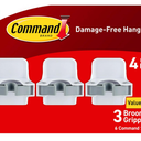 Command Broom Grippers, 3 Hangers and 6 Strips, Damage-Free Mop and Broom Holder Wall Mount, Household Cleaning Tool Organizer for Kitchen, Laundry Room, Closet, Holds up to 4 lb
