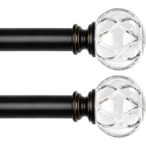 KAMANINA 2 Pack Curtain Rods 32 to 58 Inches (2.6-4.8 Feet) 1 Inch Telescoping Black Curtain Rod for Windows, Decorative Drapery Rod with Crystal Netted Texture Ends
