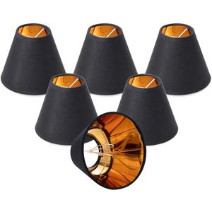 Wellmet Chandelier Lamp Shades, ONLY FOR CANDELABRA BULBS, Clip-on Fitter Lampshade, 3" X 6" X 5", Set of 5 (Black-Gold)