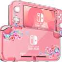 DLseego Peach Blossom Pink Flower Floral Clear Switch Lite Protective Case 2-Piece Split Full Wrap PC Hard Shell Anti-Scratch All-Round Protection Cover for Switch 2019 Model