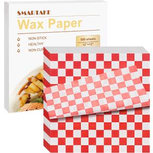 SMARTAKE 12 x 12 Inches Wax Paper for Food, 500 Pcs Non-Stick Hamburger Patty Paper, Square Sandwich Separators Wrapping Paper, for Lunch, Restaurants, Barbecues, Picnics, Parties, Red Plaid