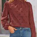 PRETTYGARDEN Tops for Women Trendy 2025 Fall Long Sleeve Blouses Dressy Casual Embroidered Eyelet Shirts Going Out Outfits (L)