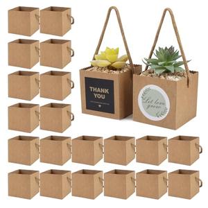 Temlum 2.5 Inch Succulent Wrap Bags (Fits 2.5″ Pots) with Thank You & Let Love Grow Stickers, Small Gift Box for Wedding, Baby Shower, Succulent Party Favors for Guests (Brown 40pcs)