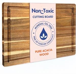 Non Toxic Wood Cutting Board - Conditioned with Natural Beeswax Flaxseed & Lemon Oil - Free of Mineral Oil - Made of FSC Certified Acacia Wood - 16" x 11" Thick Cutting Board by Ziruma