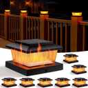 APONUO 8 Pack Solar Flame Post Cap Lights, Flickering Flame & Warm White Modes, IP64 Waterproof SMD LED for 4x4 Wood/Vinyl Posts, Auto On/Off Solar Powered, Outdoor Deck Yard Fence Decor, Black