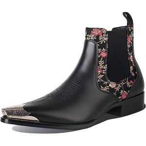 Men's Chelsea Boots with Floral Jacquard Fabric and Silver Toe Cap Slip On Dress Boots for Stage, Party, Fashion, Casual, Stylish Shoes, 11