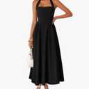 ZESICA Women's Summer Sleeveless Halter Midi Dress 2025 Off Shoulder High Waist Swing Flowy Beach Long Dresses L